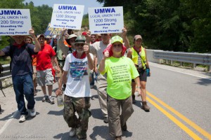 The late Larry Gibson (right) and others during the 2011 March on Blair Mountain